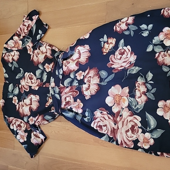 Charles Henry Flutter Sleeve Shift Dress Blue Pink Floral Tie Waist Small - Picture 6 of 11